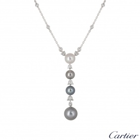 Cartier Platinum Diamond and Pearl Calin Necklace